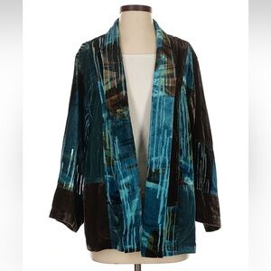 Chico's Teal and Brown Velvet Jacket Kimono - Size Medium - NWOT